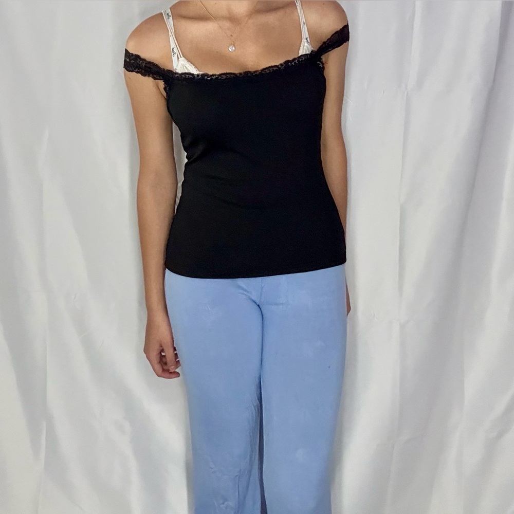 Elegant Black Lace Trim Women's Top